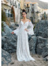 Cold Shoulder Ivory Lace Tie Back Wedding Dress